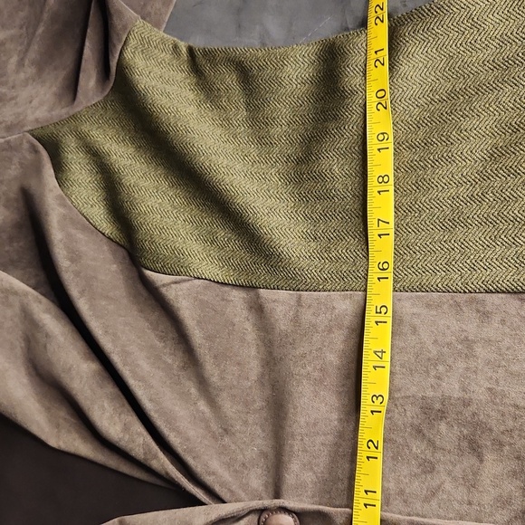 Vintage olive green faux suede long length lightweight blazer jacket extra large - Picture 13 of 14